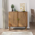 31 Mid-Century Modern Accent Storage Cabinet, Small 2-Door Sideboard with Geometric White Line Design, Solid Wood Legs - Panipeachy
