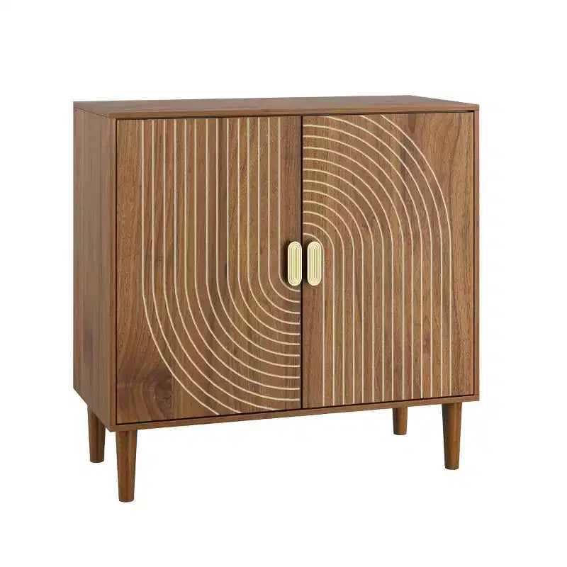 Mobile contenitore d'accento moderno di metà secolo da 31", piccola credenza a 2 ante con design a linee geometriche bianche, gambe in legno massello - Panipeachy