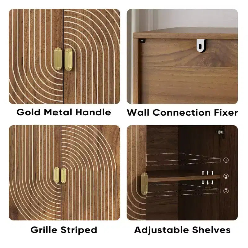 Mobile contenitore d'accento moderno di metà secolo da 31", piccola credenza a 2 ante con design a linee geometriche bianche, gambe in legno massello - Panipeachy