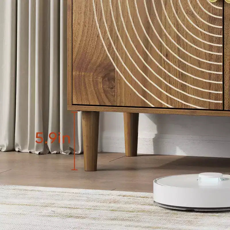 Mobile contenitore d'accento moderno di metà secolo da 31", piccola credenza a 2 ante con design a linee geometriche bianche, gambe in legno massello - Panipeachy