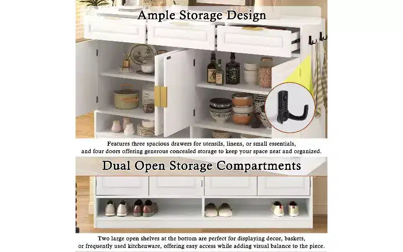 TUYOHW Mobile Dispensa Coloniale con 3 Cassetti e 4 Ante, Credenza Multifunzionale con Ripiano Regolabile, Mobile Dispensa da Cucina