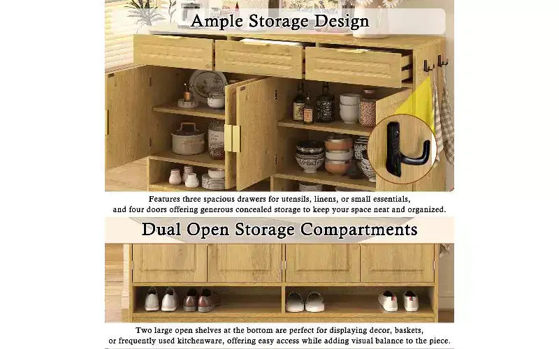 TUYOHW Mobile Dispensa Coloniale con 3 Cassetti e 4 Ante, Credenza Multifunzionale con Ripiano Regolabile, Mobile Dispensa da Cucina