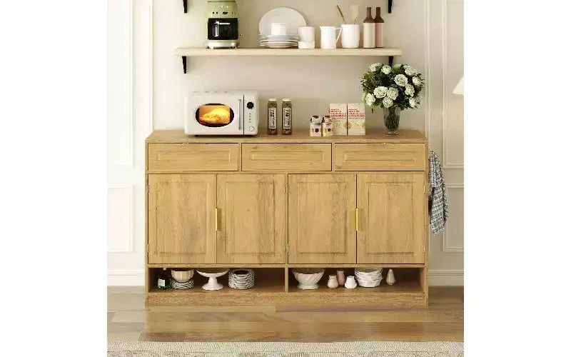 TUYOHW Mobile Dispensa Coloniale con 3 Cassetti e 4 Ante, Credenza Multifunzionale con Ripiano Regolabile, Mobile Dispensa da Cucina
