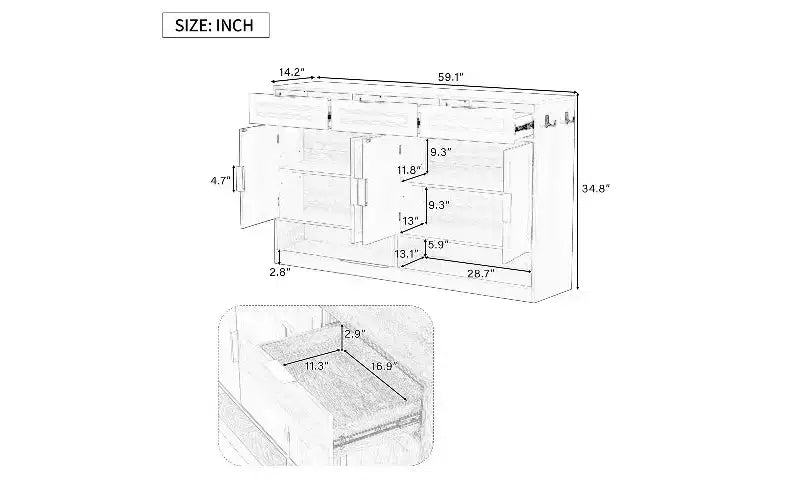 TUYOHW Mobile Dispensa Coloniale con 3 Cassetti e 4 Ante, Credenza Multifunzionale con Ripiano Regolabile, Mobile Dispensa da Cucina
