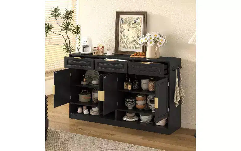 TUYOHW Mobile Dispensa Coloniale con 3 Cassetti e 4 Ante, Credenza Multifunzionale con Ripiano Regolabile, Mobile Dispensa da Cucina