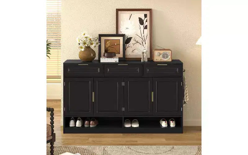 TUYOHW Mobile Dispensa Coloniale con 3 Cassetti e 4 Ante, Credenza Multifunzionale con Ripiano Regolabile, Mobile Dispensa da Cucina