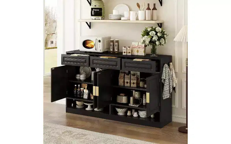TUYOHW Mobile Dispensa Coloniale con 3 Cassetti e 4 Ante, Credenza Multifunzionale con Ripiano Regolabile, Mobile Dispensa da Cucina