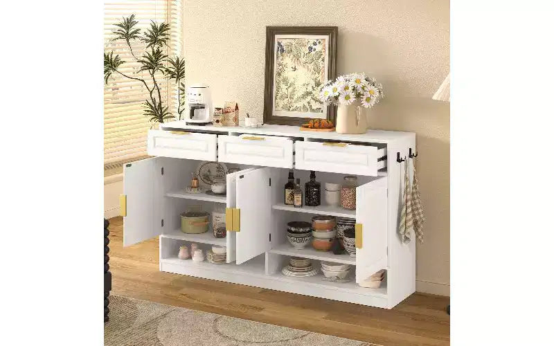 TUYOHW Mobile Dispensa Coloniale con 3 Cassetti e 4 Ante, Credenza Multifunzionale con Ripiano Regolabile, Mobile Dispensa da Cucina
