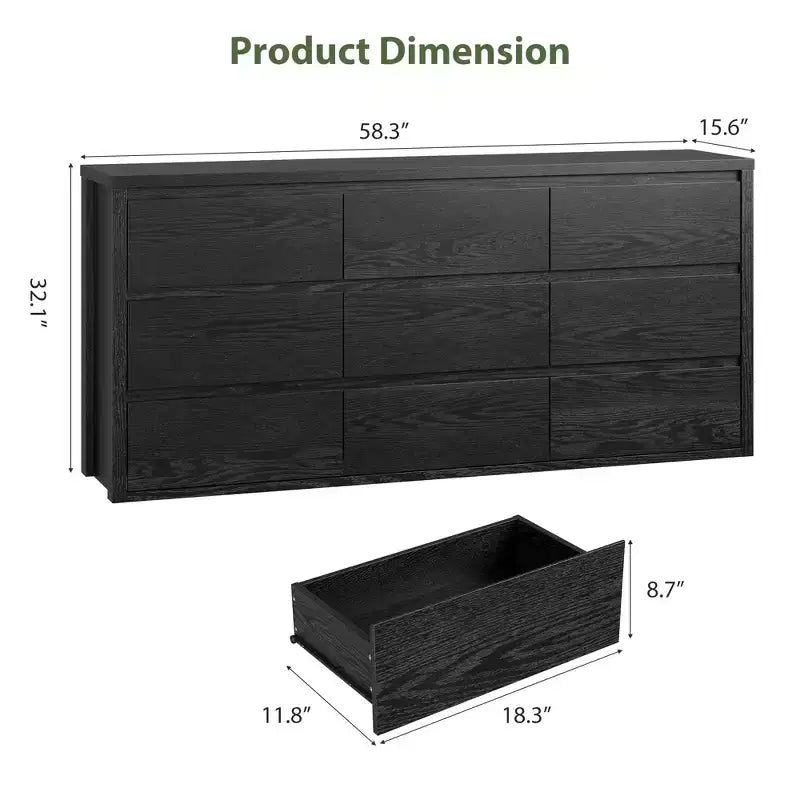 Cassettiera a 9 cassetti per camera da letto, comò ampio e moderno, organizer contenitore grande in legno per soggiorno, corridoio e ingresso