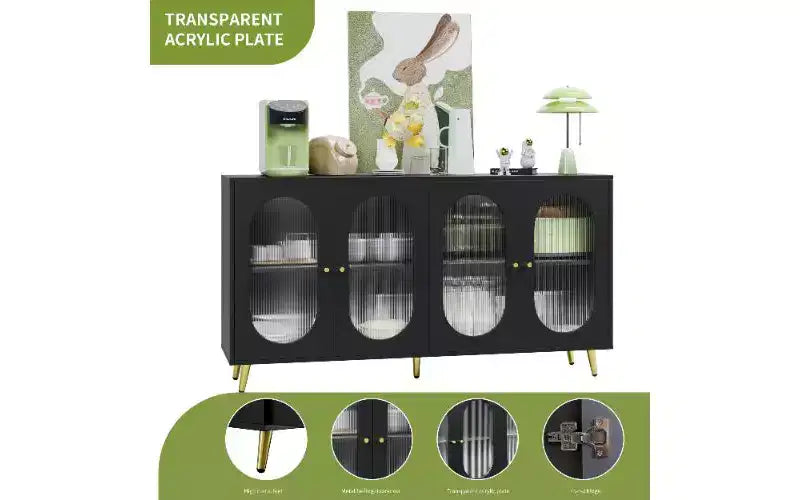 TUYOHW Buffet moderne à portes en acrylique, meuble de rangement de garde-manger avec étagères amovibles, meuble de rangement autonome, console.