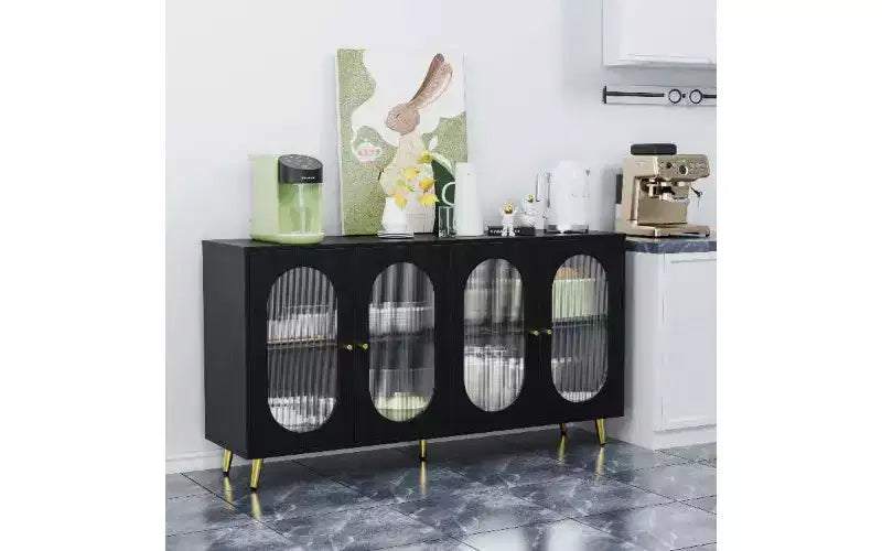 TUYOHW Buffet moderne à portes en acrylique, meuble de rangement de garde-manger avec étagères amovibles, meuble de rangement autonome, console.