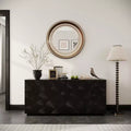 60 Modern Black Sideboard Buffet Cabinet & TV Stand, Low Profile Media Console with Textured Scalloped Doors - Panipeachy