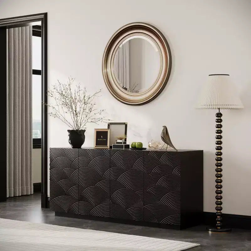 60 Mobili Moderni Neri per Credenza e Porta TV, Consolle Bassa con Ante Scallopate Testurizzate - Panipeachy