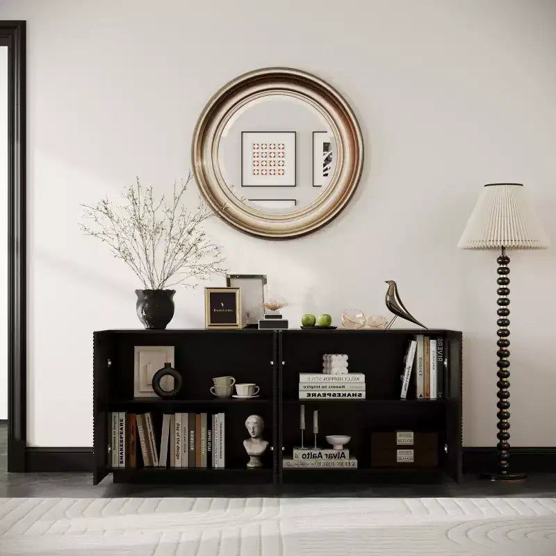 60 Mobili Moderni Neri per Credenza e Porta TV, Consolle Bassa con Ante Scallopate Testurizzate - Panipeachy