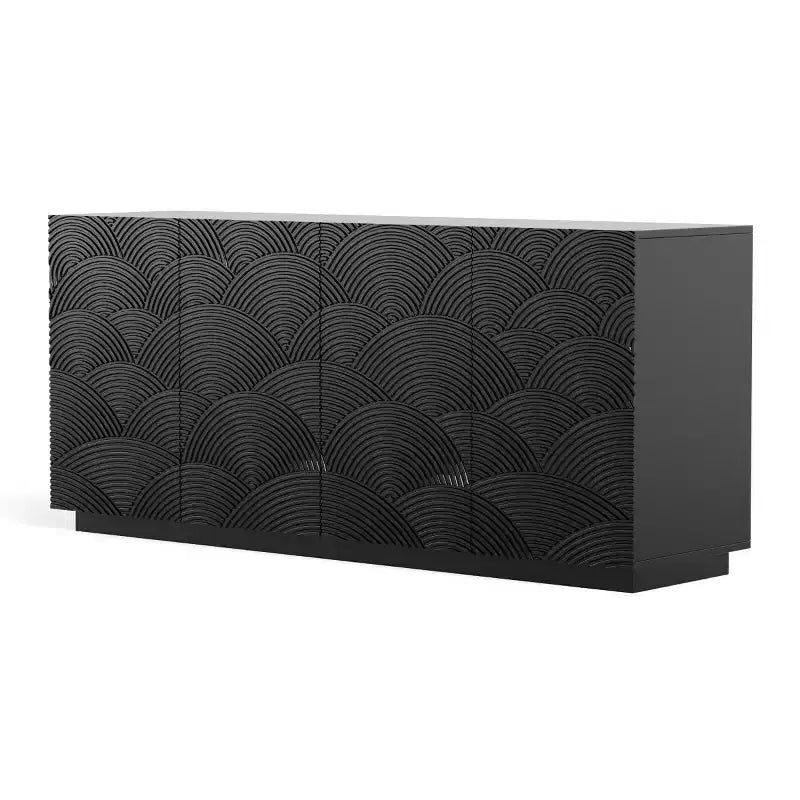 60 Mobili Moderni Neri per Credenza e Porta TV, Consolle Bassa con Ante Scallopate Testurizzate - Panipeachy
