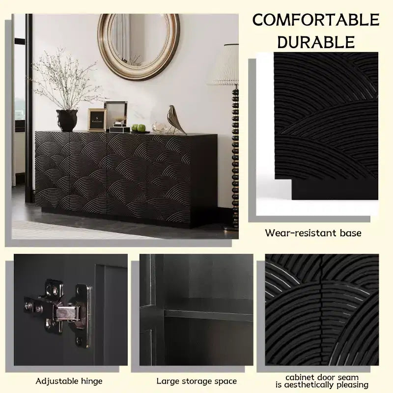 60 Mobili Moderni Neri per Credenza e Porta TV, Consolle Bassa con Ante Scallopate Testurizzate - Panipeachy
