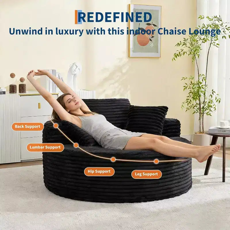 Chauffeuse ronde, canapé d'intérieur surdimensionné en velours côtelé de 140x140 cm, canapé nuage sans structure avec 4 oreillers, siège profond pour la maison ou le bureau