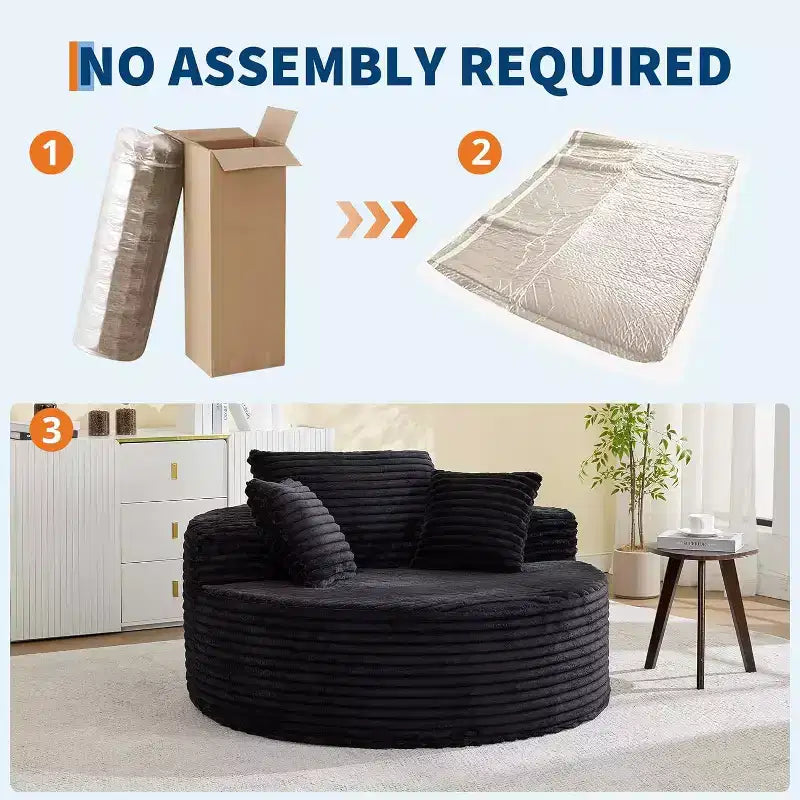 Chauffeuse ronde, canapé d'intérieur surdimensionné en velours côtelé de 140x140 cm, canapé nuage sans structure avec 4 oreillers, siège profond pour la maison ou le bureau