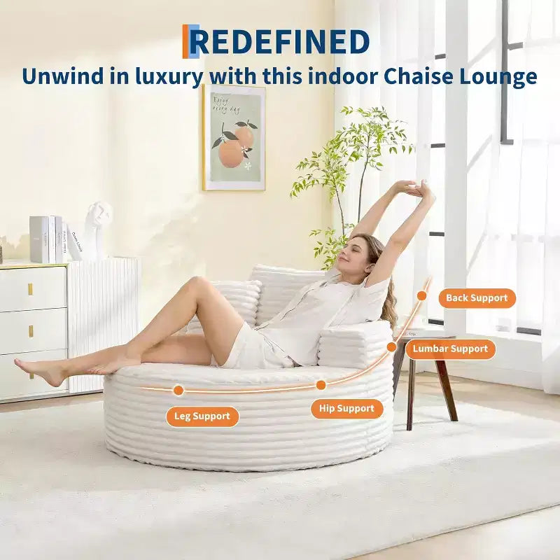 Chauffeuse ronde, canapé d'intérieur surdimensionné en velours côtelé de 140x140 cm, canapé nuage sans structure avec 4 oreillers, siège profond pour la maison ou le bureau