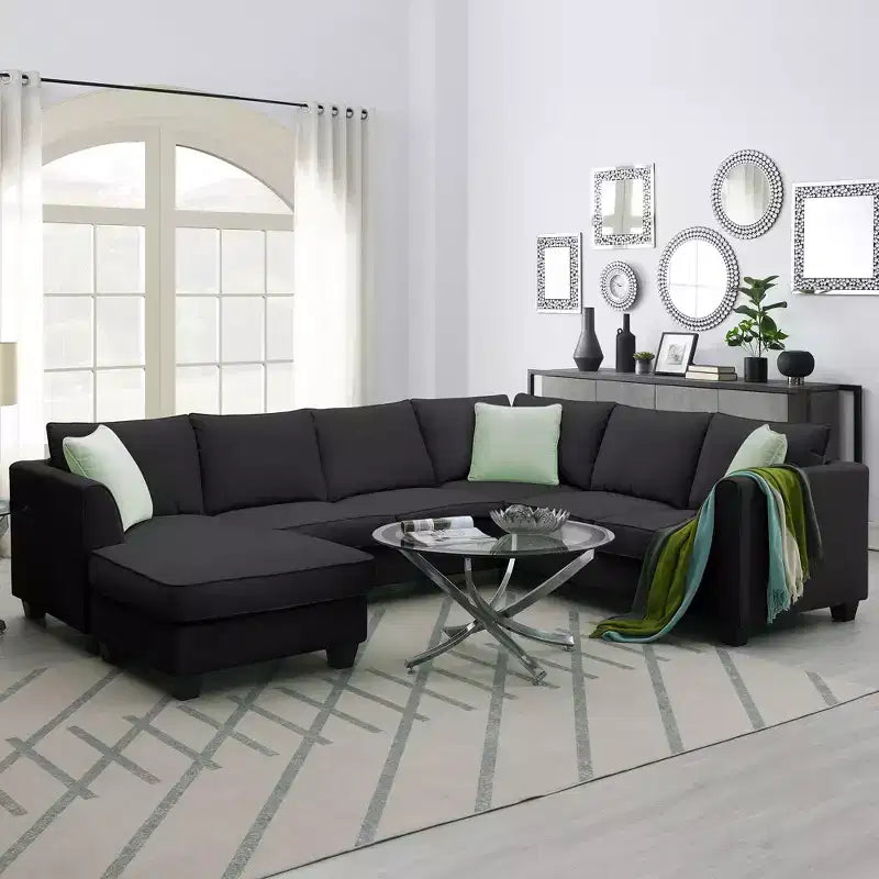 GDFStudio Harrison Modern 112 Fabric 7-Seat Modular Sectional Sofa Set with Ottoman