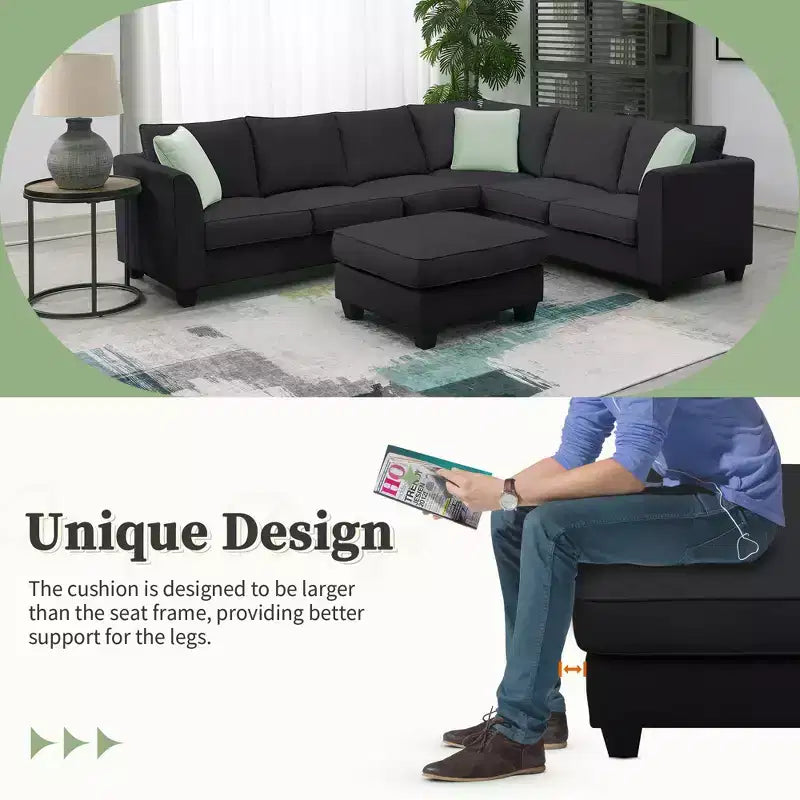 GDFStudio Harrison Divano componibile moderno a 7 posti in tessuto 112 con pouf