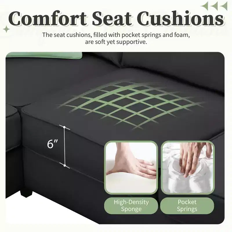 GDFStudio Harrison Divano componibile moderno a 7 posti in tessuto 112 con pouf