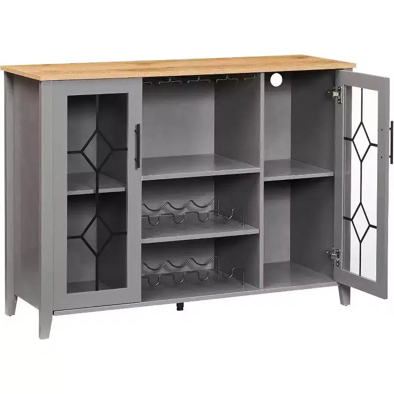Mobile Bar con Vetrina, Credenza da Bar con Portabottiglie, Tavolo con Contenitore, Madia da Liquore con Ripiani Regolabili per Soggiorno