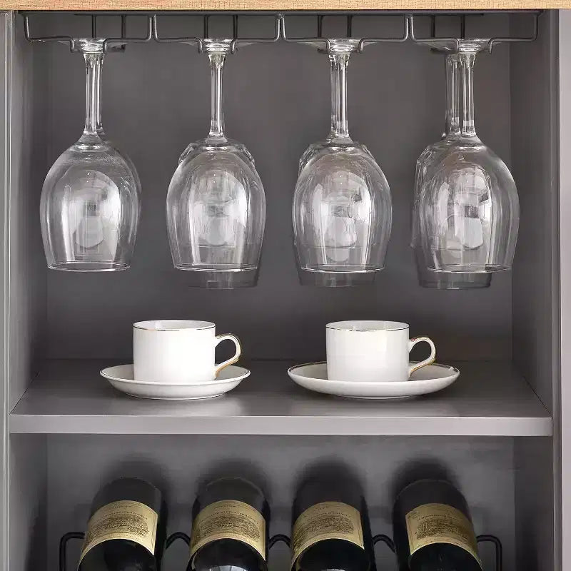 Mobile Bar con Vetrina, Credenza da Bar con Portabottiglie, Tavolo con Contenitore, Madia da Liquore con Ripiani Regolabili per Soggiorno