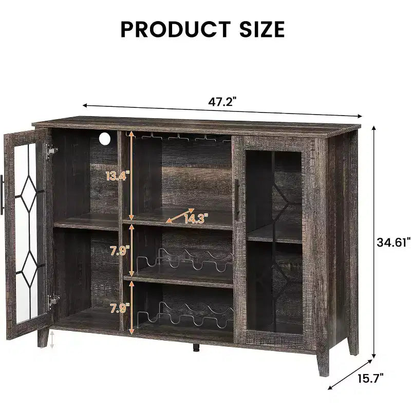 Mobile Bar con Vetrina, Credenza da Bar con Portabottiglie, Tavolo con Contenitore, Madia da Liquore con Ripiani Regolabili per Soggiorno