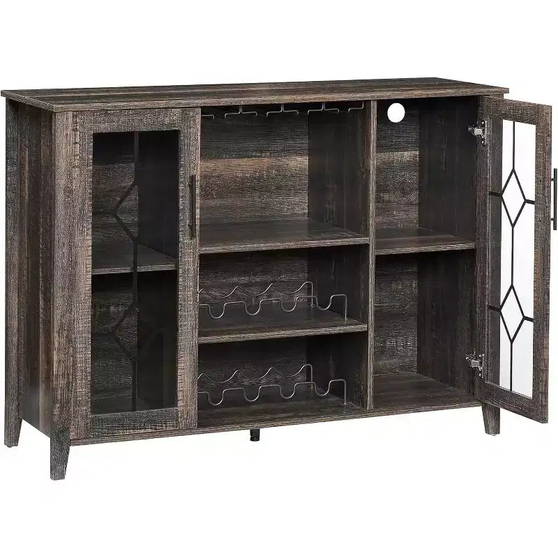 Mobile Bar con Vetrina, Credenza da Bar con Portabottiglie, Tavolo con Contenitore, Madia da Liquore con Ripiani Regolabili per Soggiorno