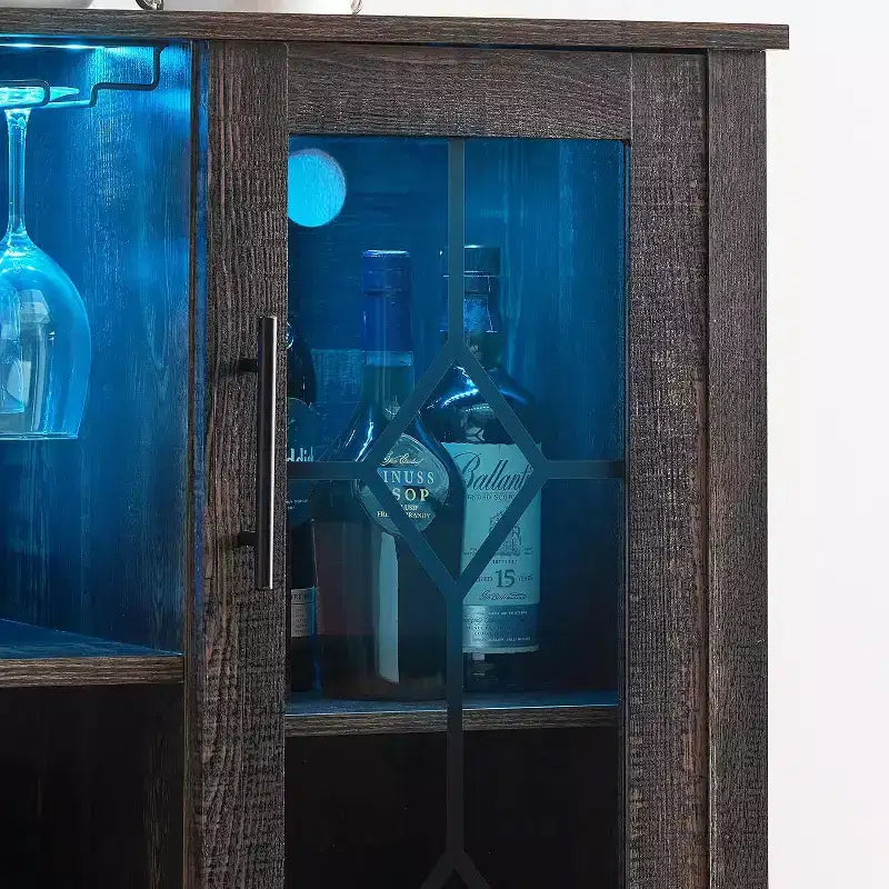 Mobile Bar con Vetrina, Credenza da Bar con Portabottiglie, Tavolo con Contenitore, Madia da Liquore con Ripiani Regolabili per Soggiorno