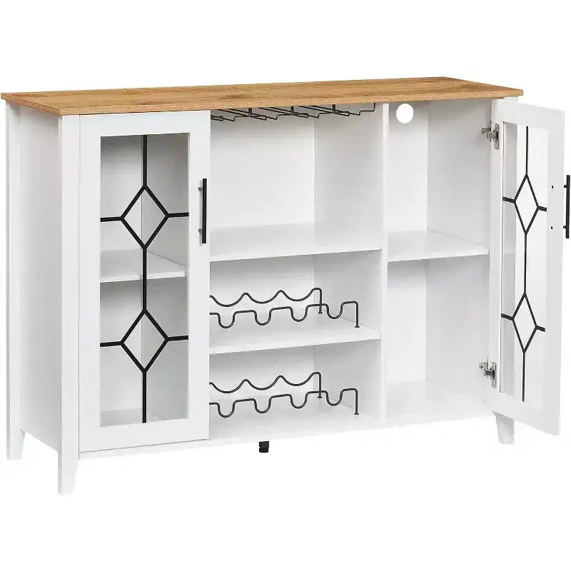 Mobile Bar con Vetrina, Credenza da Bar con Portabottiglie, Tavolo con Contenitore, Madia da Liquore con Ripiani Regolabili per Soggiorno
