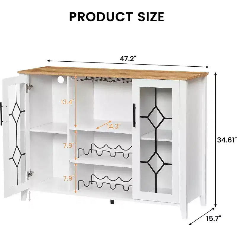 Mobile Bar con Vetrina, Credenza da Bar con Portabottiglie, Tavolo con Contenitore, Madia da Liquore con Ripiani Regolabili per Soggiorno