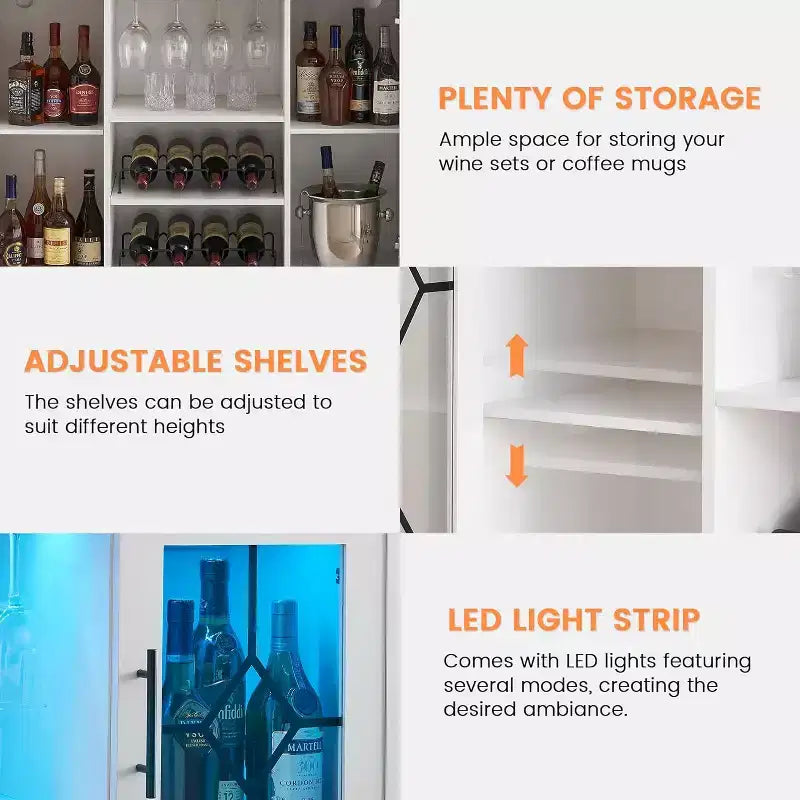 Mobile Bar con Vetrina, Credenza da Bar con Portabottiglie, Tavolo con Contenitore, Madia da Liquore con Ripiani Regolabili per Soggiorno