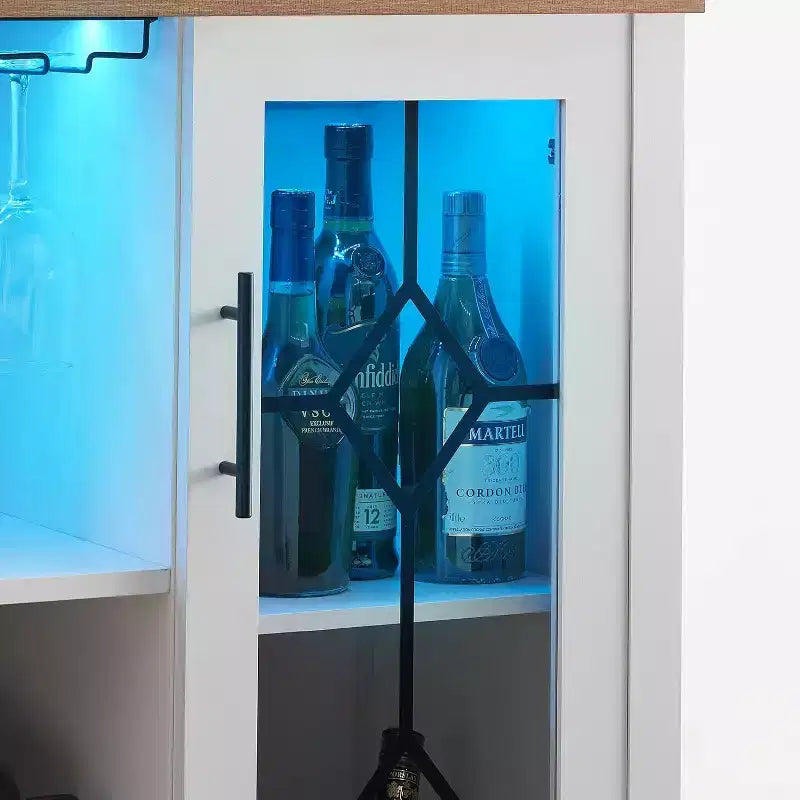 Mobile Bar con Vetrina, Credenza da Bar con Portabottiglie, Tavolo con Contenitore, Madia da Liquore con Ripiani Regolabili per Soggiorno
