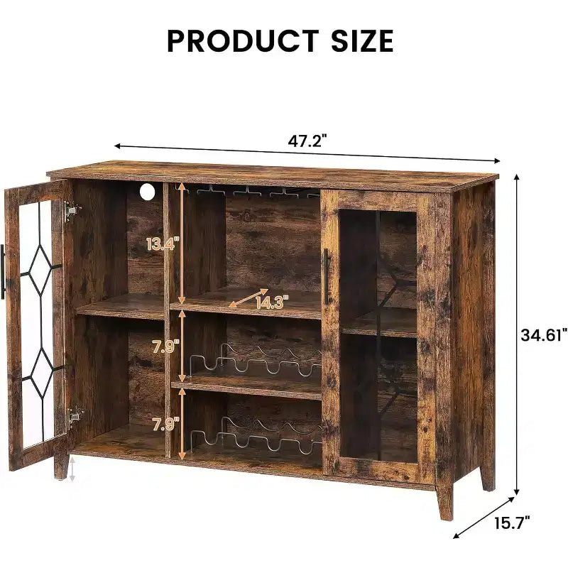 Mobile Bar con Vetrina, Credenza da Bar con Portabottiglie, Tavolo con Contenitore, Madia da Liquore con Ripiani Regolabili per Soggiorno