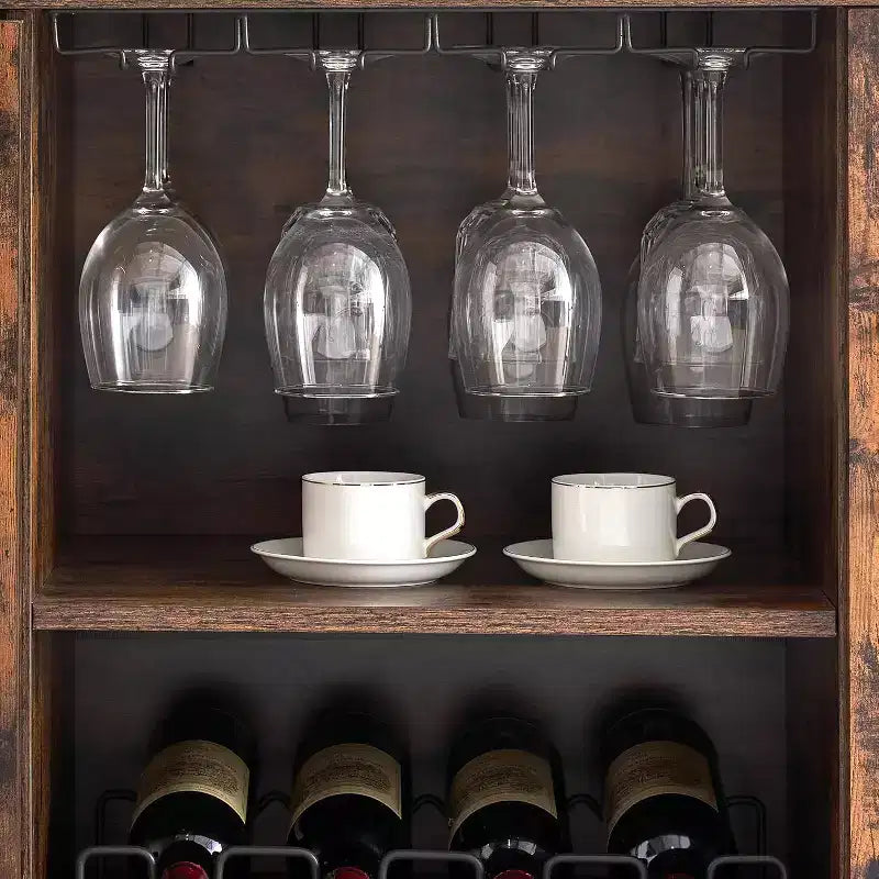 Mobile Bar con Vetrina, Credenza da Bar con Portabottiglie, Tavolo con Contenitore, Madia da Liquore con Ripiani Regolabili per Soggiorno