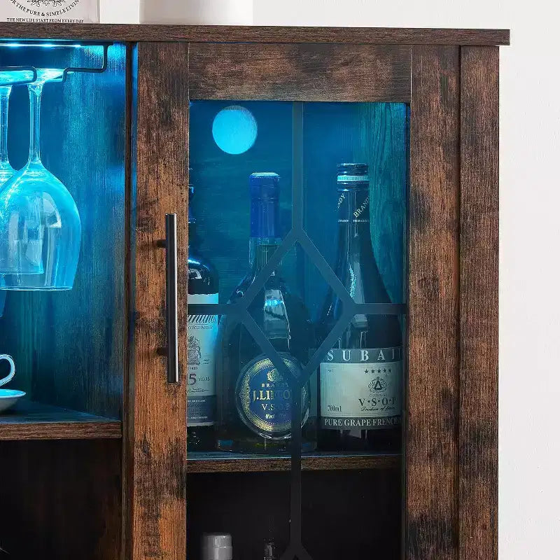 Mobile Bar con Vetrina, Credenza da Bar con Portabottiglie, Tavolo con Contenitore, Madia da Liquore con Ripiani Regolabili per Soggiorno