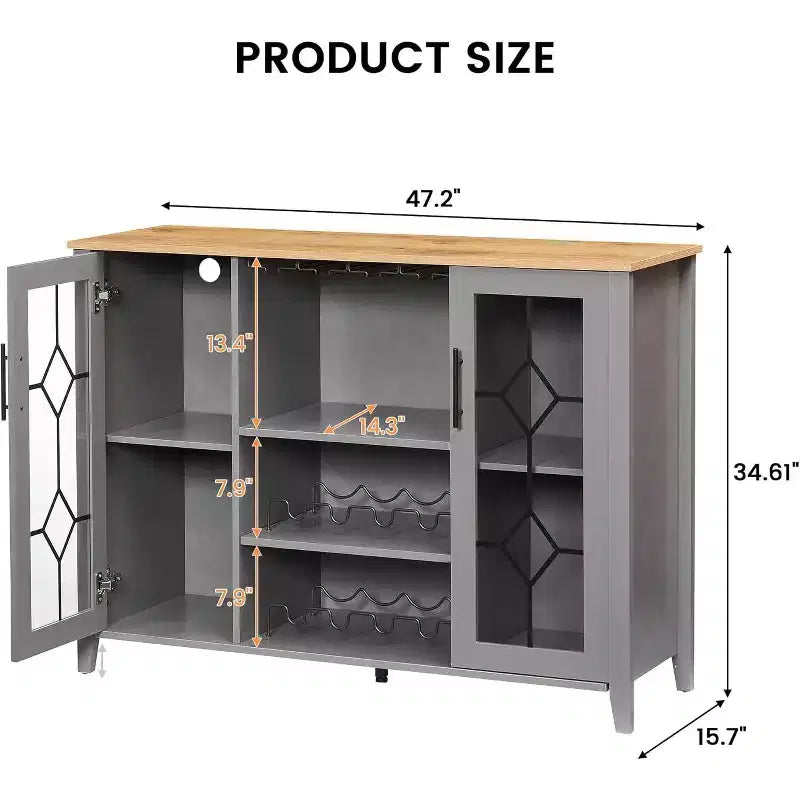 Mobile Bar con Vetrina, Credenza da Bar con Portabottiglie, Tavolo con Contenitore, Madia da Liquore con Ripiani Regolabili per Soggiorno