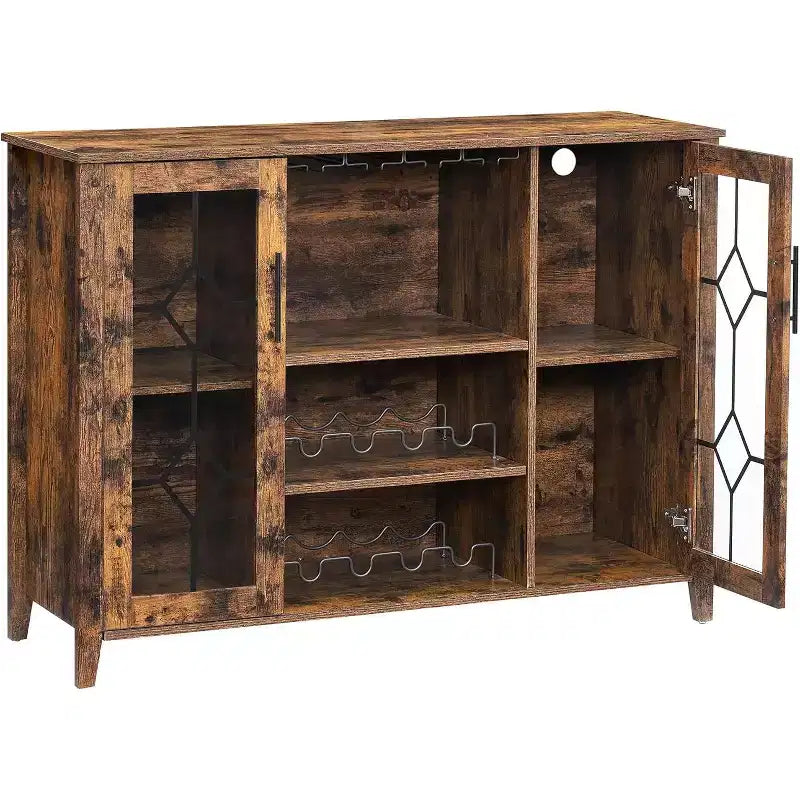 Wine Cabinet , Glass Door Liquor Cabinet with Wine Rack,Table with Storage, Liquor Sideboard with Adjustable Shelves for Living Room