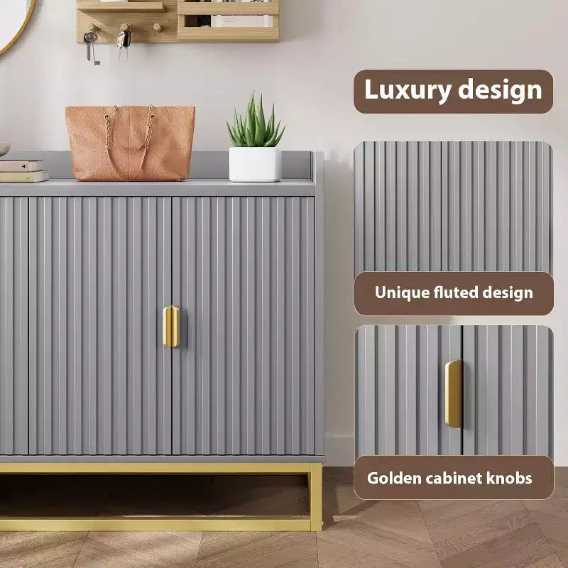 Credenza scanalata da 120 cm con armadietto, credenza moderna da cucina con ripiani regolabili con ante per soggiorno, cucina, ingresso