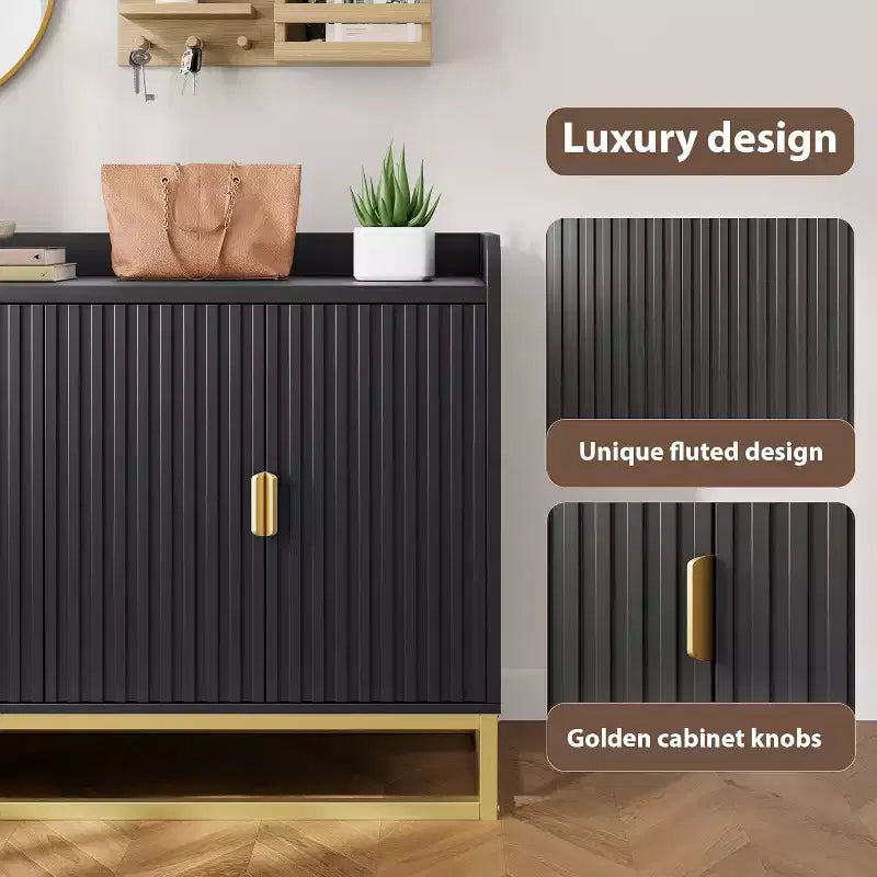 Credenza scanalata da 120 cm con armadietto, credenza moderna da cucina con ripiani regolabili con ante per soggiorno, cucina, ingresso