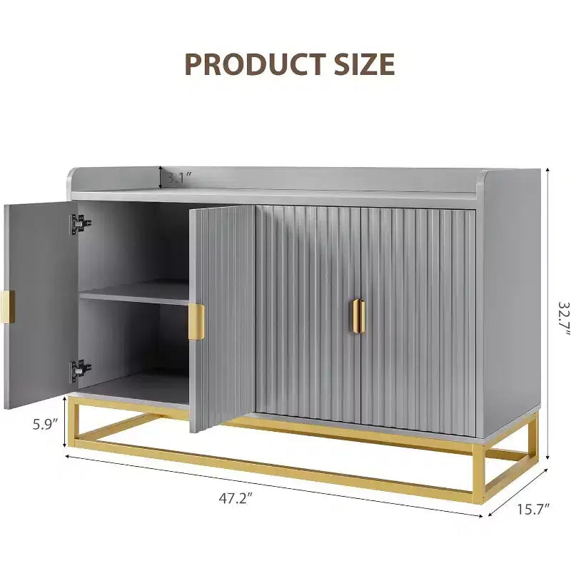 Credenza scanalata da 120 cm con armadietto, credenza moderna da cucina con ripiani regolabili con ante per soggiorno, cucina, ingresso