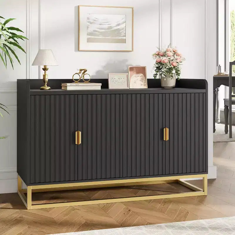 47.2 Fluted Sideboard with Storage Cabinet, Modern Kitchen Sideboard with Adjustable Shelves with Doors for Living Room, Kitchen, Entryway