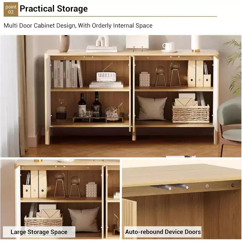 Mobile Credenza a Buffet da 58 Pollici, Armadio Moderno con Ante Scanalate e 4 Ante, Mobile Contenitore con Ripiani Regolabili per Cucina e Ingresso