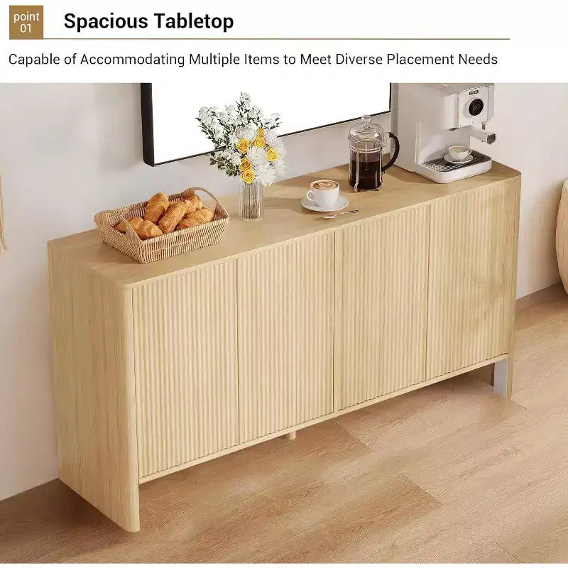 Mobile Credenza a Buffet da 58 Pollici, Armadio Moderno con Ante Scanalate e 4 Ante, Mobile Contenitore con Ripiani Regolabili per Cucina e Ingresso