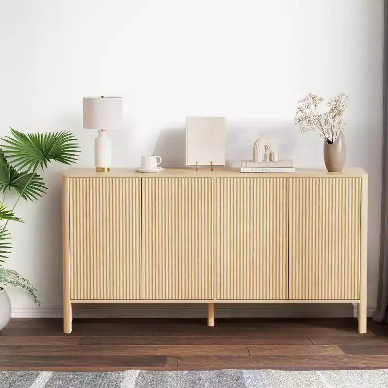 Mobile Credenza a Buffet da 58 Pollici, Armadio Moderno con Ante Scanalate e 4 Ante, Mobile Contenitore con Ripiani Regolabili per Cucina e Ingresso