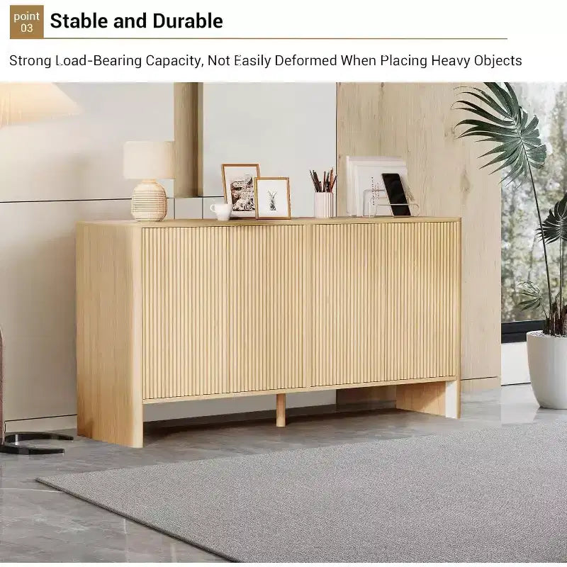Mobile Credenza a Buffet da 58 Pollici, Armadio Moderno con Ante Scanalate e 4 Ante, Mobile Contenitore con Ripiani Regolabili per Cucina e Ingresso