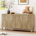 55 Inch 3-Door Dining Storage Sideboard, Contemporary Black Sideboard with Ash Veneer & Hidden Handles