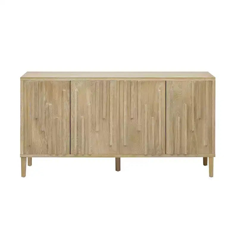 Buffet de salle à manger 3 portes de 55 pouces, buffet contemporain noir avec placage de frêne et poignées dissimulées